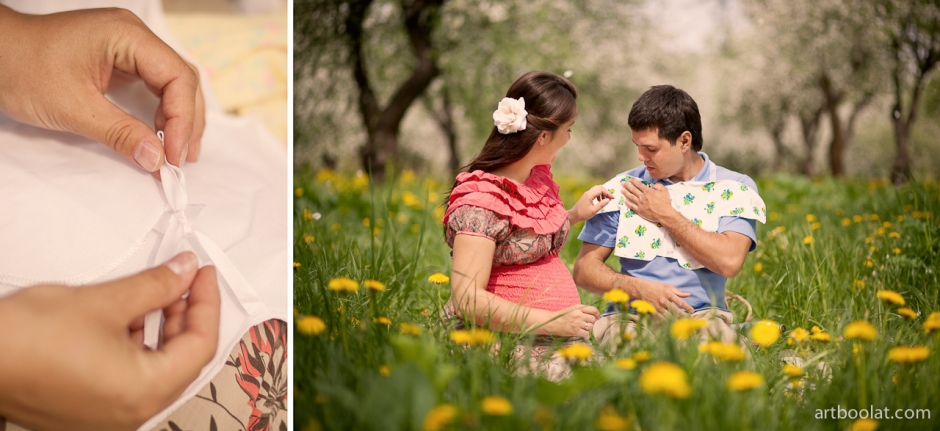 красивая фотосессия беременной будущей мамы на природе в цветущем яблоневом саду с будущим папой семейная фотосессия в парке